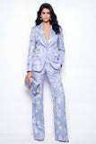 2 Piece Single Breasted Blue Floral Notched Lapel Business Suits with Pockets