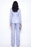 2 Piece Single Breasted Blue Floral Notched Lapel Business Suits with Pockets