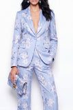 2 Piece Single Breasted Blue Floral Notched Lapel Business Suits with Pockets