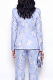 2 Piece Single Breasted Blue Floral Notched Lapel Business Suits with Pockets
