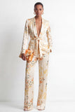 Shawl Lapel 2 Piece Champagne Floral Business Suits with Pockets