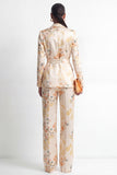 Shawl Lapel 2 Piece Champagne Floral Business Suits with Pockets