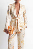 Shawl Lapel 2 Piece Champagne Floral Business Suits with Pockets