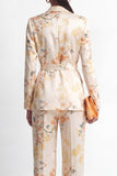 Shawl Lapel 2 Piece Champagne Floral Business Suits with Pockets
