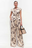 2 Piece Champagne Black Peak Lapel Floral Business Suits with Pockets