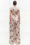 2 Piece Champagne Black Peak Lapel Floral Business Suits with Pockets