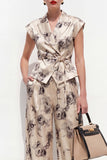 2 Piece Champagne Black Peak Lapel Floral Business Suits with Pockets