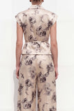 2 Piece Champagne Black Peak Lapel Floral Business Suits with Pockets