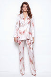 Peak Lapel White Red Flower 2 Piece Business Suits with Ruffles