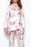 Peak Lapel White Red Flower 2 Piece Business Suits with Ruffles