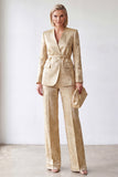 V-Neck Golden Floral 2 Piece Slim Fit Business Suits