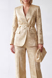 V-Neck Golden Floral 2 Piece Slim Fit Business Suits