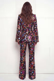 Single Breasted Black Floral 2 Piece Peak Lapel Business Suits with Pockets