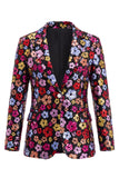 Single Breasted Black Floral 2 Piece Peak Lapel Business Suits with Pockets
