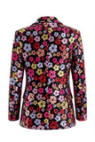 Single Breasted Black Floral 2 Piece Peak Lapel Business Suits with Pockets