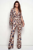Single Breasted Black Floral 2 Piece Peak Lapel Business Suits with Pockets