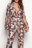Single Breasted Black Floral 2 Piece Peak Lapel Business Suits with Pockets