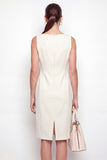 Boat Neck Ivory Midi Work Dress with Pockets