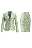 Single Breasted Yellow Flower Midi 2 Piece Peak Lapel Business Suits