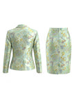 Single Breasted Yellow Flower Midi 2 Piece Peak Lapel Business Suits