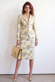 Single Breasted Yellow Flower Midi 2 Piece Peak Lapel Business Suits
