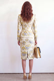 Single Breasted Yellow Flower Midi 2 Piece Peak Lapel Business Suits