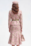 Single Breasted Green Pink Flower Midi 2 Piece Notched Lapel Business Suits