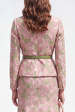 Single Breasted Green Pink Flower Midi 2 Piece Notched Lapel Business Suits