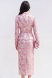 Pink Fuchsia Flower Midi 2 Piece Peak Lapel Single Breasted Business Suits