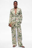 Single Breasted Blue Notched Lapel 2 Piece Floral  Business Suits with Pockets