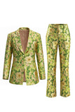 Single Breasted Blue Notched Lapel 2 Piece Floral  Business Suits with Pockets