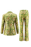 Single Breasted Blue Notched Lapel 2 Piece Floral  Business Suits with Pockets