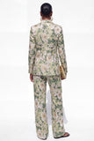 Single Breasted Blue Notched Lapel 2 Piece Floral  Business Suits with Pockets