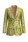 Single Breasted Blue Notched Lapel 2 Piece Floral  Business Suits with Pockets