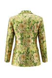 Single Breasted Blue Notched Lapel 2 Piece Floral  Business Suits with Pockets