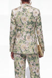 Single Breasted Blue Notched Lapel 2 Piece Floral  Business Suits with Pockets