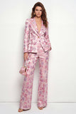 2 Piece Pink Fuchsia Floral Single Breasted Peak Lapel Business Suits with Pockets