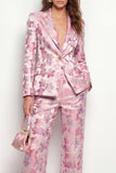 2 Piece Pink Fuchsia Floral Single Breasted Peak Lapel Business Suits with Pockets