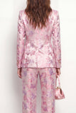 2 Piece Pink Fuchsia Floral Single Breasted Peak Lapel Business Suits with Pockets
