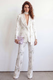Single Breasted White Floral 2 Piece Peak Lapel Business Suits