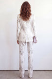 Single Breasted White Floral 2 Piece Peak Lapel Business Suits