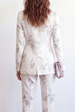Single Breasted White Floral 2 Piece Peak Lapel Business Suits