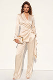 Peak Lapel Champagne 2 Piece Ruched Business Suits with Sash