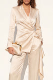 Peak Lapel Champagne 2 Piece Ruched Business Suits with Sash