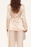 Peak Lapel Champagne 2 Piece Ruched Business Suits with Sash