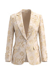 2 Piece Floral Peak Lapel Golden Single Breasted Business Suits with Pockets