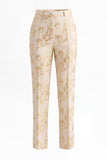 2 Piece Floral Peak Lapel Golden Single Breasted Business Suits with Pockets