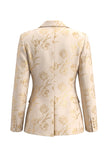2 Piece Floral Peak Lapel Golden Single Breasted Business Suits with Pockets