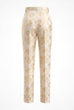 2 Piece Floral Peak Lapel Golden Single Breasted Business Suits with Pockets