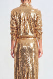 Sparkly Golden 2 Piece Sequin  Long Prom Dress with Slit
